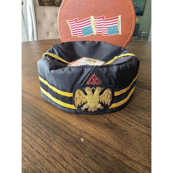 VTG 32ND DEGREE SCOTTISH RITE MASONIC FREEMASON CAP BULLION DOUBLE EAGLE EMBLEM - Picture 7 of 16